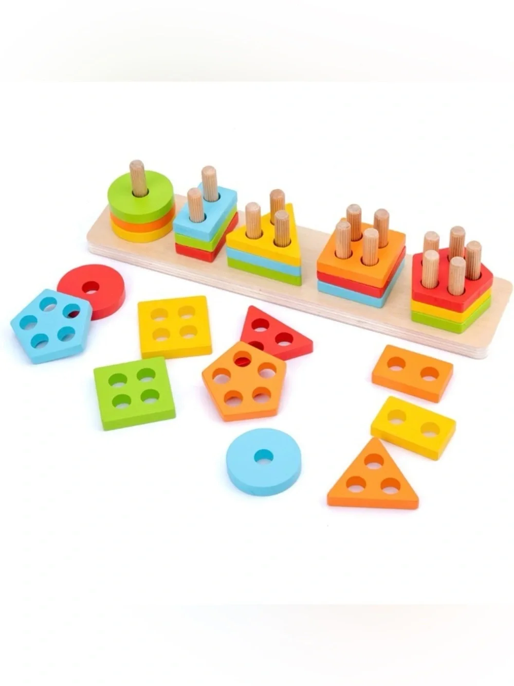 Wooden Colorful Shape Stacking Toy - Educational Kids Sorting Puzzle Stackable
